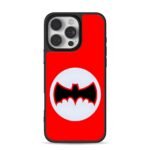 Batman logo on red background iPhone 16 Pro Max Black Case