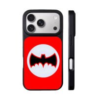 Batman logo on red background iPhone 17 Pro Max Black Case