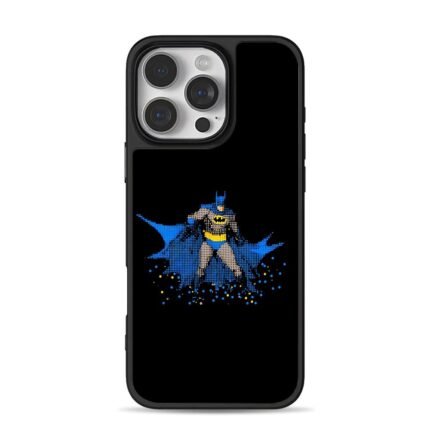 Batman pixel art DC hero blue cape iPhone 16 Pro Max Black Case