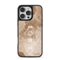 Beige marble white tech icons iPhone 16 Pro Max Black Case