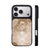 Beige marble white tech icons iPhone 17 Pro Max Black Case
