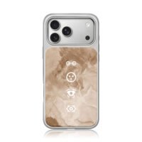 Beige marble white tech icons iPhone 17 Pro Max Electroplated Silver Case1