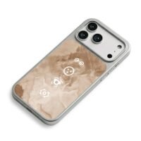 Beige marble white tech icons iPhone 17 Pro Max Electroplated Silver Case2