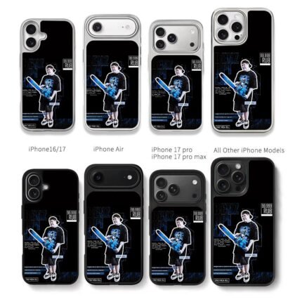 Benz Opi rap art with blue chainsaw Chris Brown Phone Case Black Electroplated Silver For Iphone 11 To 17