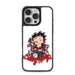 Betty Boop on motorcycle text iPhone 16 Pro Max Black Case