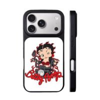 Betty Boop on motorcycle text iPhone 17 Pro Max Black Case