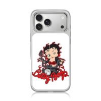 Betty Boop on motorcycle text iPhone 17 Pro Max Electroplated Silver Case1