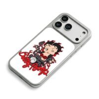 Betty Boop on motorcycle text iPhone 17 Pro Max Electroplated Silver Case2