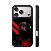 Biker black red helmet red scarf iPhone 17 Pro Max Black Case