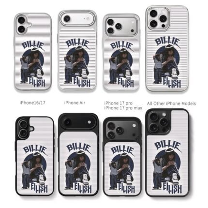 Billie Eilish art with name Chris Brown Phone Case Black Electroplated Silver For Iphone 11 To 17