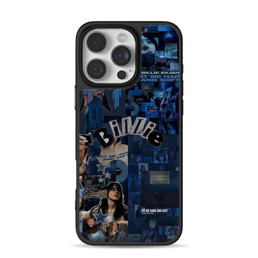 Billie Eilish blue collage iPhone 16 Pro Max Black Case Billie Eilish blue collage iPhone 16 Pro Max Black Case