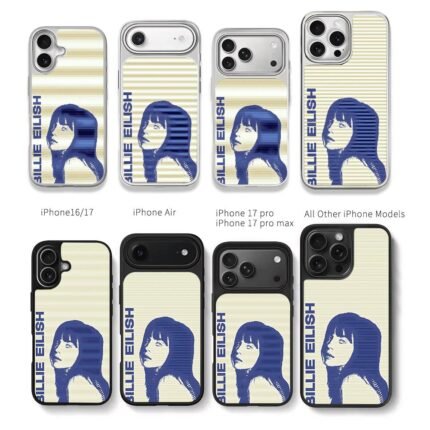 Billie Eilish blue retro portrait Chris Brown Phone Case Black Electroplated Silver For Iphone 11 To 17