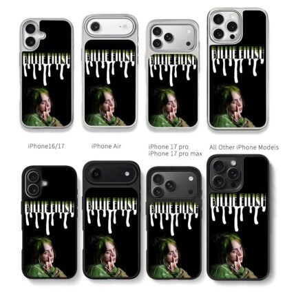 Billie Eilish face drip text Chris Brown Phone Case Black Electroplated Silver For Iphone 11 To 17