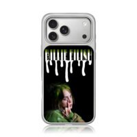 Billie Eilish face drip text iPhone 17 Pro Max Electroplated Silver Case1