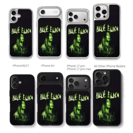 Billie Eilish green neon portrait Chris Brown Phone Case Black Electroplated Silver For Iphone 11 To 17