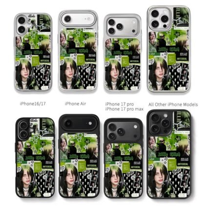 Billie Eilish green stars art Chris Brown Phone Case Black Electroplated Silver For Iphone 11 To 17