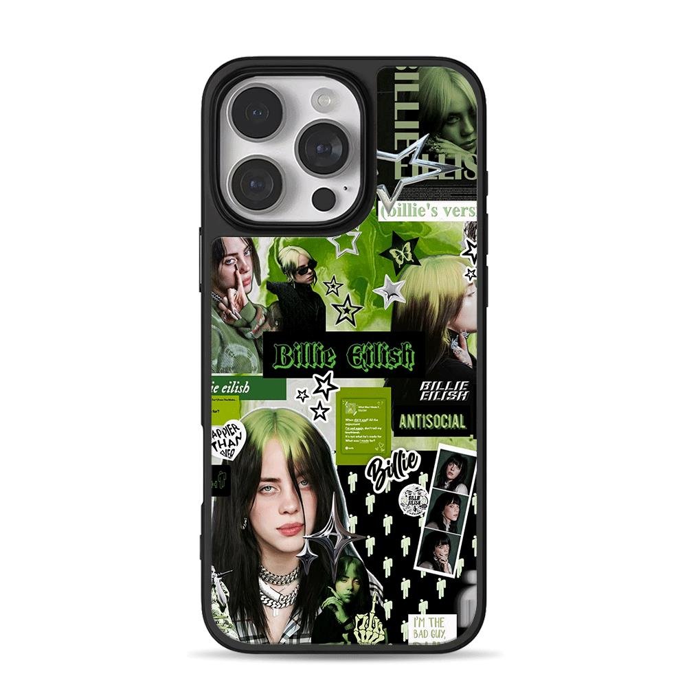 Billie Eilish green stars art iPhone 16 Pro Max Black Case Billie Eilish green stars art iPhone 16 Pro Max Black Case