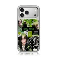 Billie Eilish green stars art iPhone 17 Pro Max Electroplated Silver Case1