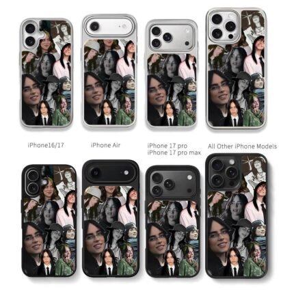 Billie Eilish multiple photo collage Chris Brown Phone Case Black Electroplated Silver For Iphone 11 To 17