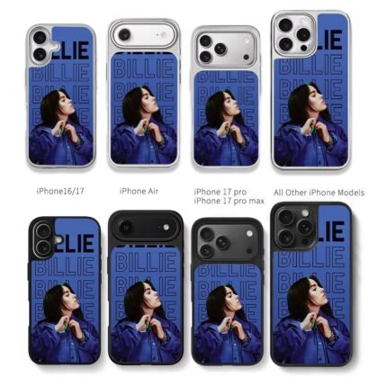 Billie Eilish repeat text blue Chris Brown Phone Case Black Electroplated Silver For Iphone 11 To 17