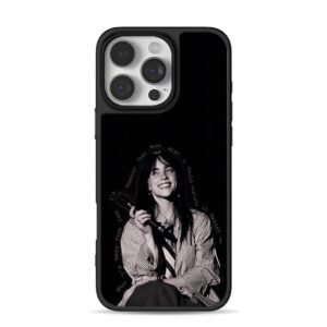 Billie Eilish with mic lyrics iPhone 16 Pro Max Black Case