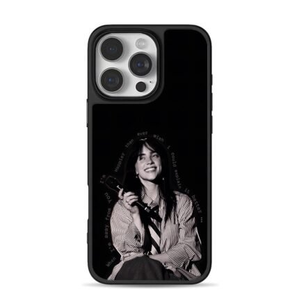 Billie Eilish with mic lyrics iPhone 16 Pro Max Black Case