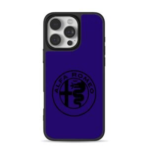 Black Alfa Romeo badge on dark blue background iPhone 16 Pro Max Black Case