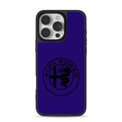 Black Alfa Romeo badge on dark blue background iPhone 16 Pro Max Black Case