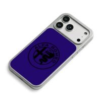 Black Alfa Romeo badge on dark blue background iPhone 17 Pro Max Electroplated Silver Case2