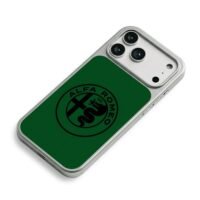 Black Alfa Romeo logo on green iPhone 17 Pro Max Electroplated Silver Case2