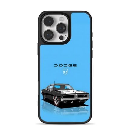 Black Dodge Charger on blue iPhone 16 Pro Max Black Case