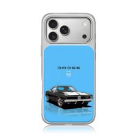 Black Dodge Charger on blue iPhone 17 Pro Max Electroplated Silver Case1
