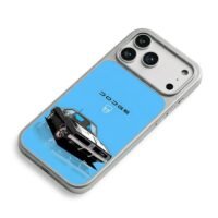 Black Dodge Charger on blue iPhone 17 Pro Max Electroplated Silver Case2