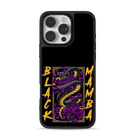Black Mamba purple flower art iPhone 16 Pro Max Black Case