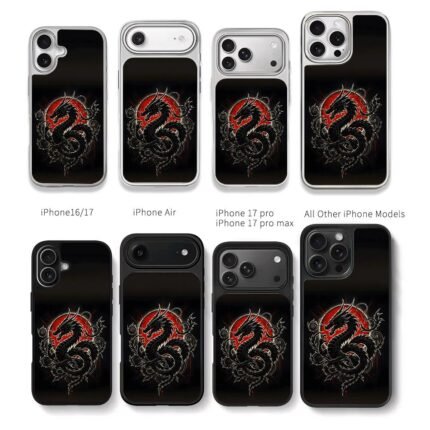 Black oriental dragon red sun art Chris Brown Phone Case Black Electroplated Silver For Iphone 11 To 17