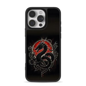 Black oriental dragon red sun art iPhone 16 Pro Max Black Case