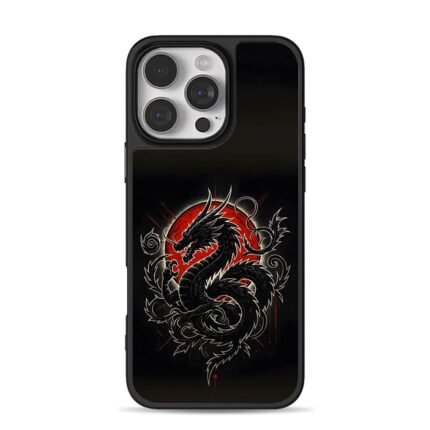 Black oriental dragon red sun art iPhone 16 Pro Max Black Case
