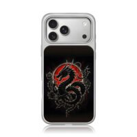 Black oriental dragon red sun art iPhone 17 Pro Max Electroplated Silver Case1