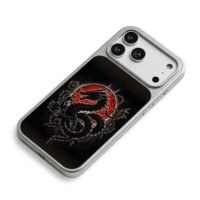 Black oriental dragon red sun art iPhone 17 Pro Max Electroplated Silver Case2