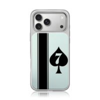 Black spade 7 poker stripe pattern iPhone 17 Pro Max Electroplated Silver Case1