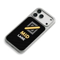 Black striped MID LANE logo text iPhone 17 Pro Max Electroplated Silver Case2