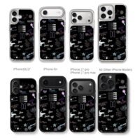 Blackpink BTS logos member names Chris Brown Phone Case Black Electroplated Silver For Iphone 11 To 17