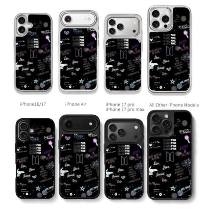 Blackpink BTS logos member names Chris Brown Phone Case Black Electroplated Silver For Iphone 11 To 17