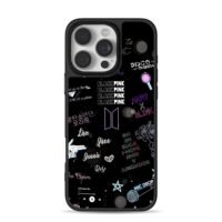 Blackpink BTS logos member names iPhone 16 Pro Max Black Case