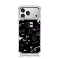Blackpink BTS logos member names iPhone 17 Pro Max Electroplated Silver Case1