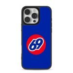 Blue background blue 69 in red circle iPhone 16 Pro Max Black Case