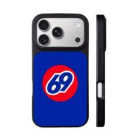 Blue background blue 69 in red circle iPhone 17 Pro Max Black Case