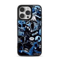 Blue Batman Gotham collage art iPhone 16 Pro Max Black Case