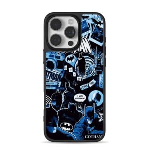 Blue Batman Gotham collage art iPhone 16 Pro Max Black Case