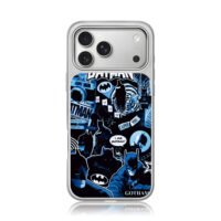 Blue Batman Gotham collage art iPhone 17 Pro Max Electroplated Silver Case1